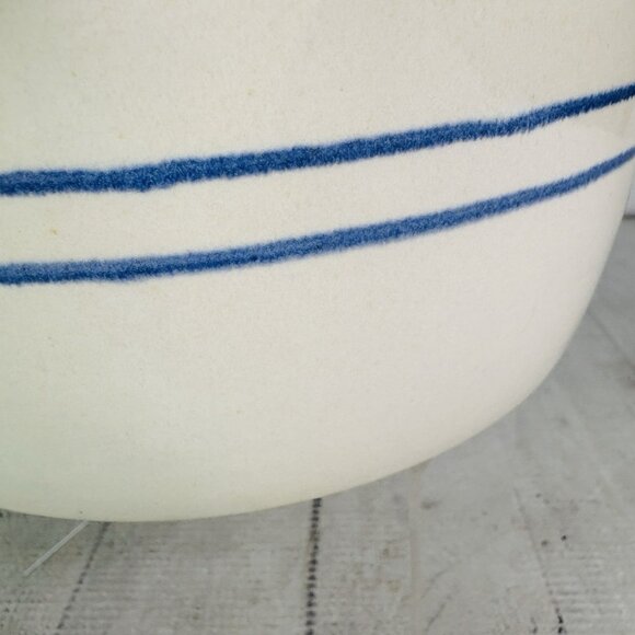 Clay Pen Pottery Beige Blue Pen Stripe Hand Crafted Creamic Bread Warming Bowl - Picture 12 of 15